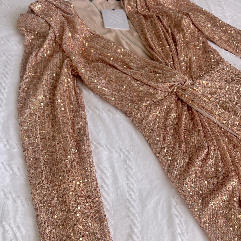 UFORIA ROSE GOLD SEQUINS FRONT KNOT SEQUINS MINI DRESS
